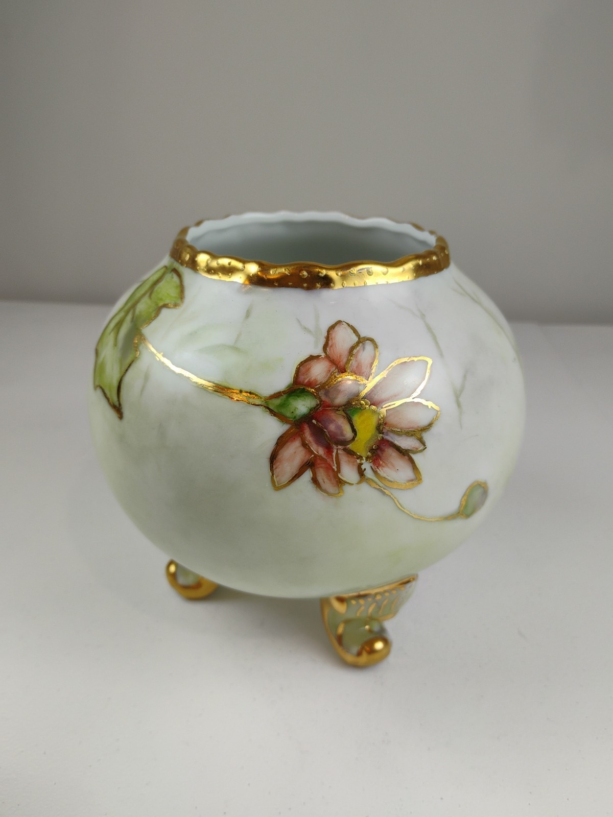Vintage 3 Legged Hand Painted Floral Vase Signed Margaret 1981