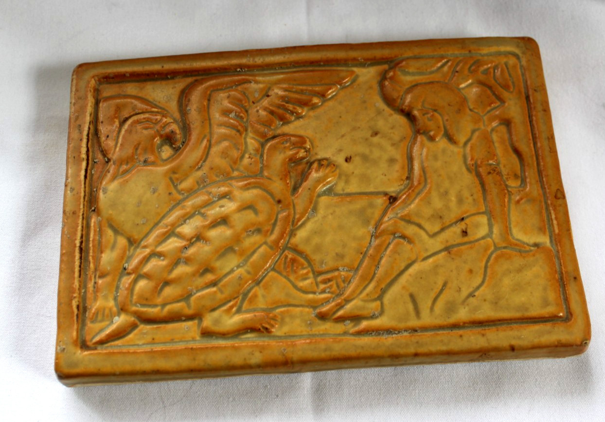 Rare 1991 Pewabic Pottery Detroit Story Telling Tile Alice in Wonderland 8”X 6”