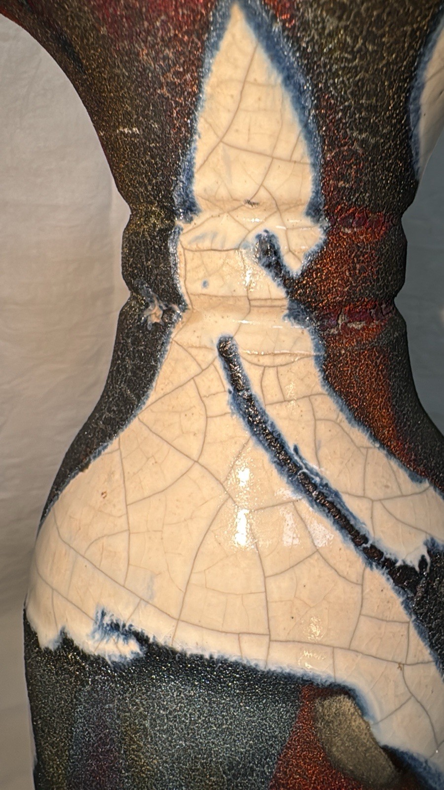 Vtg Scott Wilson 2004 Vibrant Peacock Colors RAKU 13.5” Vase Signed by Artist