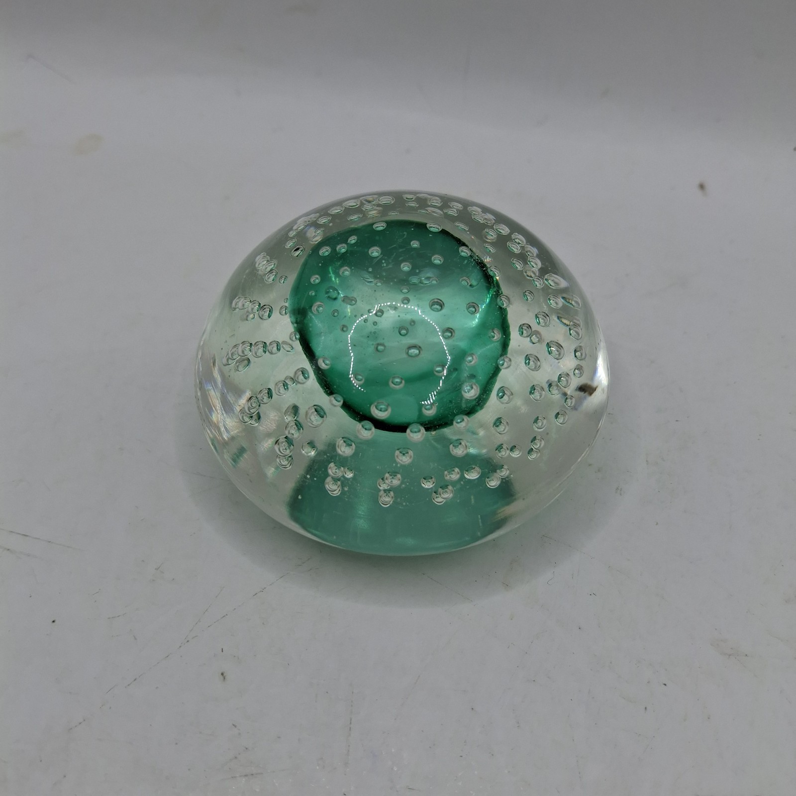 Vintage Glass Controlled Bubble Paperweight Aqua