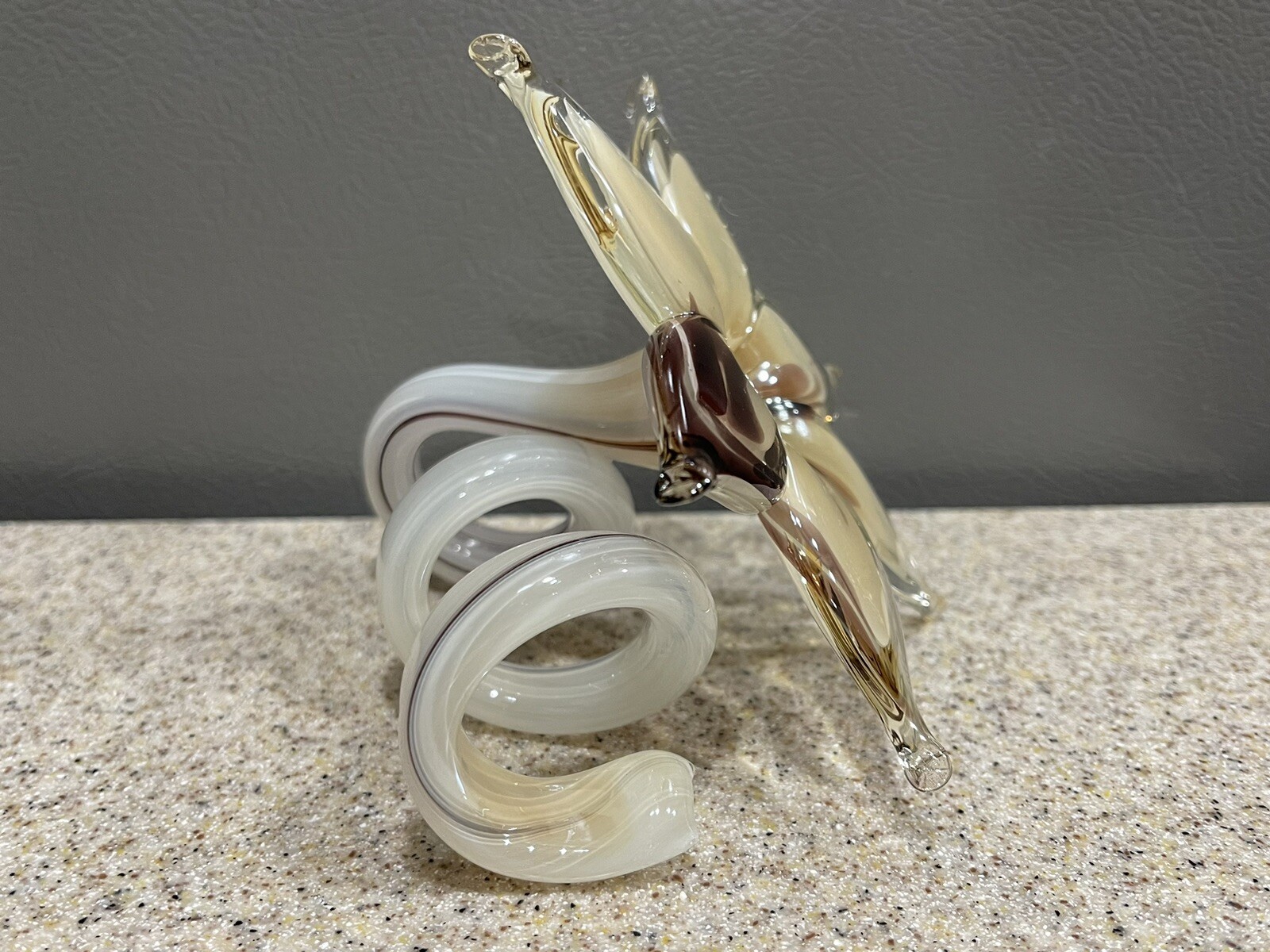 Vintage Murano Style Art Glass Hand Blown Curly Stem Flower Glass MCM Pristine!