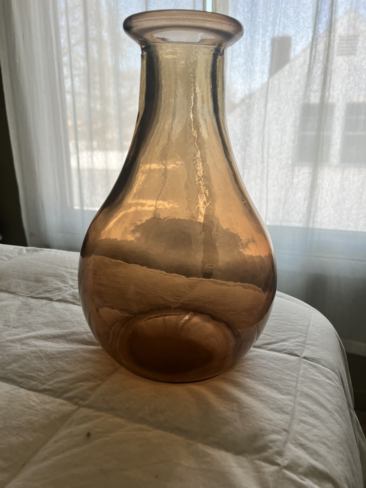 Amber Brown Glass Vase Thick Bottom Rounded Top 8.5 Inch Tal