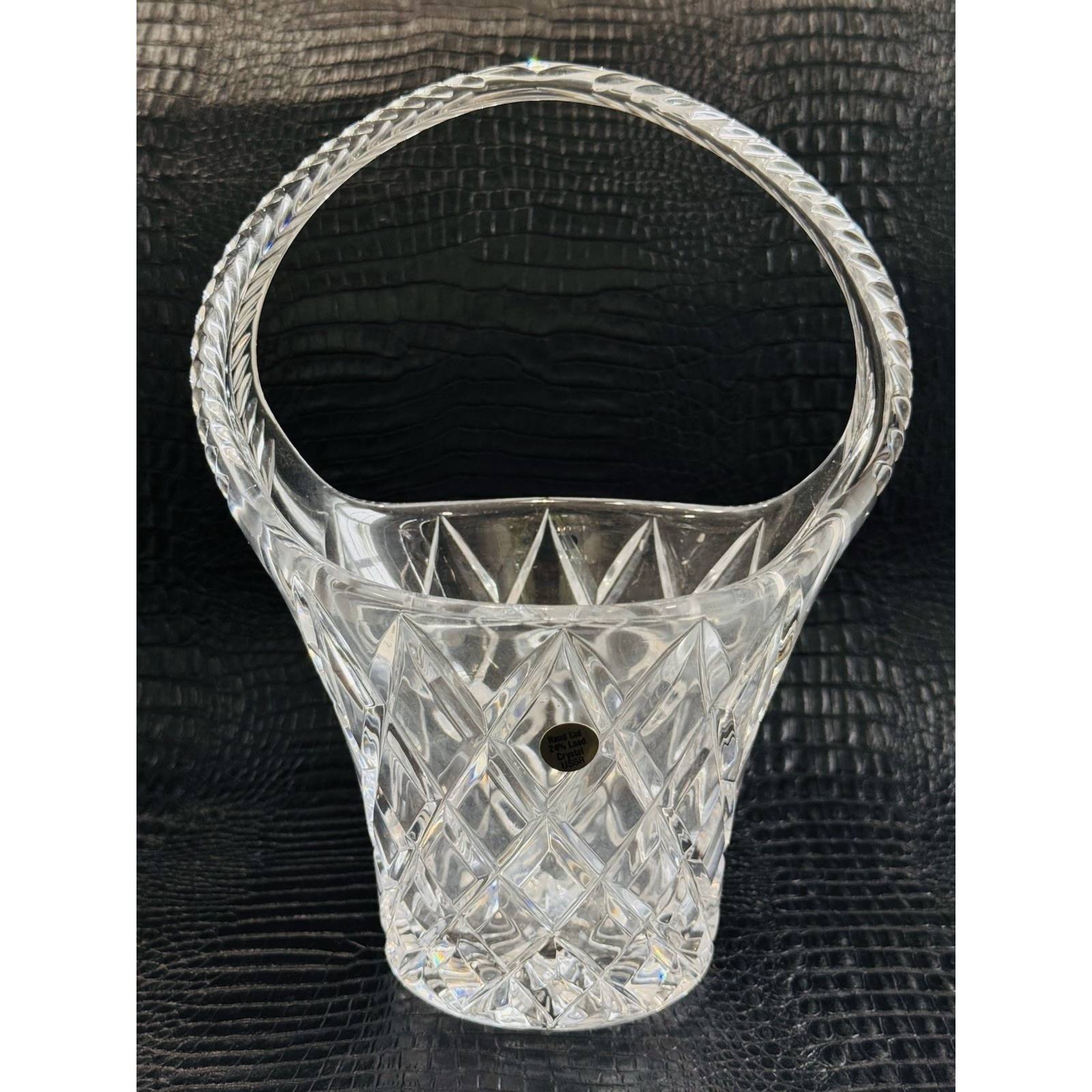 Vintage Heavy Lead Crystal Diamond Cut Basket with Handle