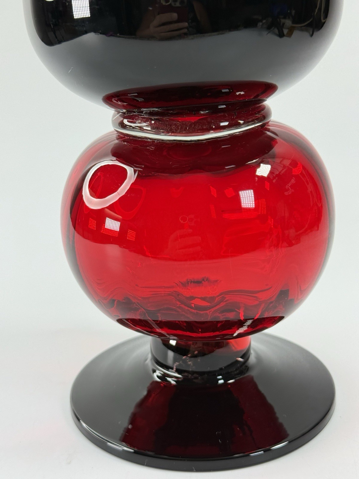 Heavy Pretty Black with Red Handblown Vase 10 1/2″ Tall