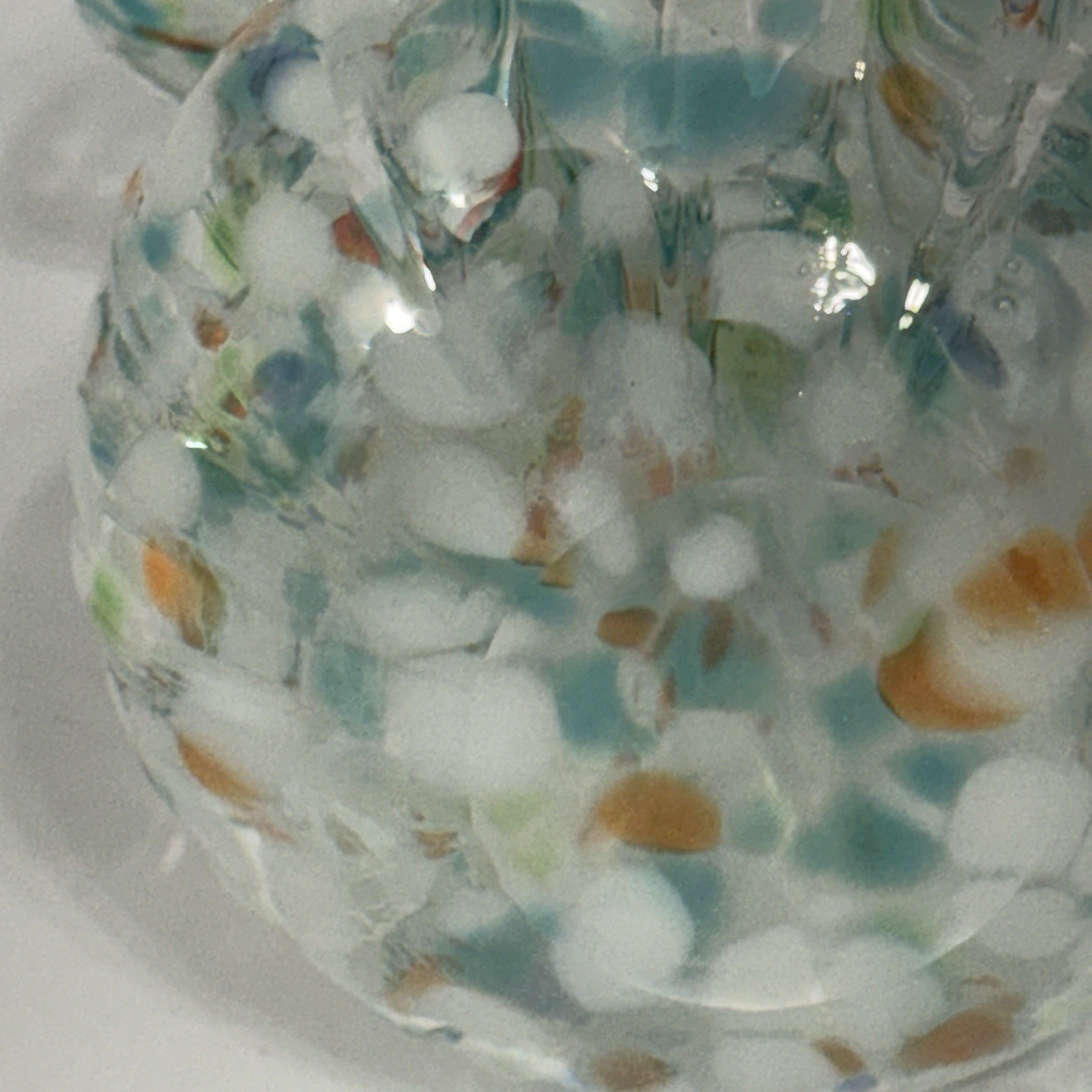 Vintage Italian Art Glass Vase Confetti Speckled Pattern With Ruffle Edge 8″