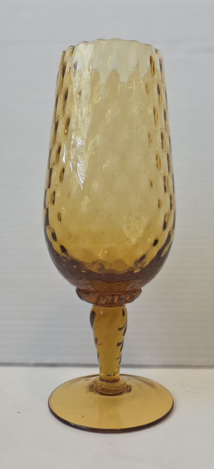 Vtg Large Empoli Diamond Optic Amber Glass Footed Vase Ruffled Lip MCM – 10.5 in