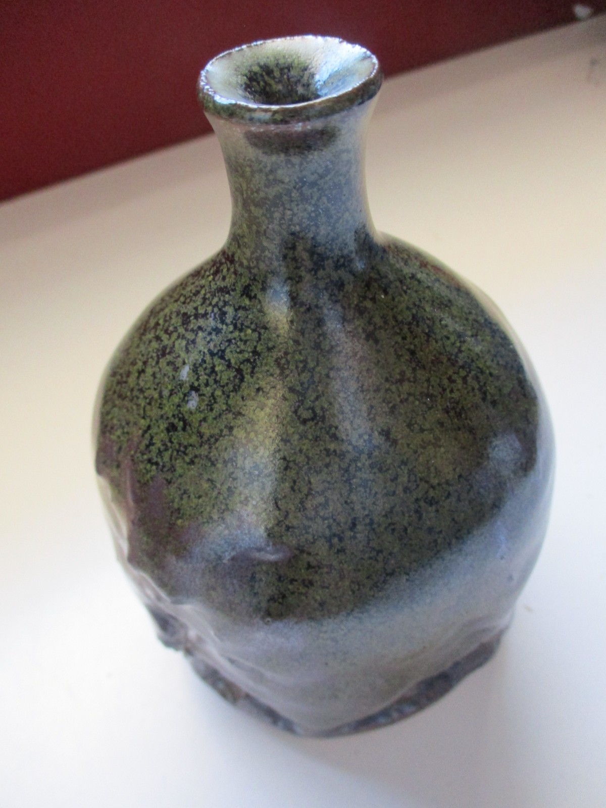 1970s Studio Art Pottery Vase Brutalist Style Avocado Sculptural Artisan Signed