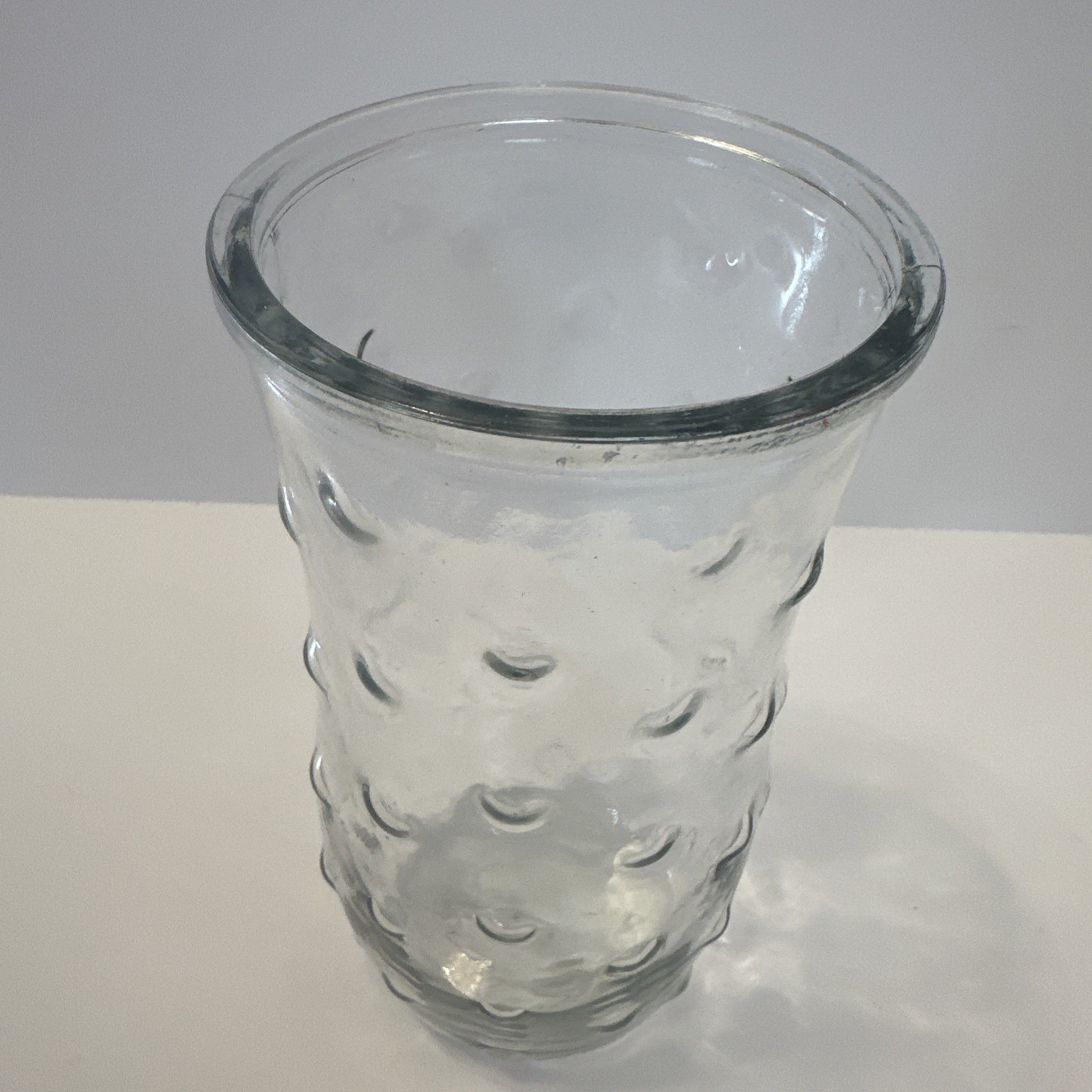 Vintage Hoosier 8.5″ X 4” Hobnail Large Clear Glass Vase Marked 14 Bubble