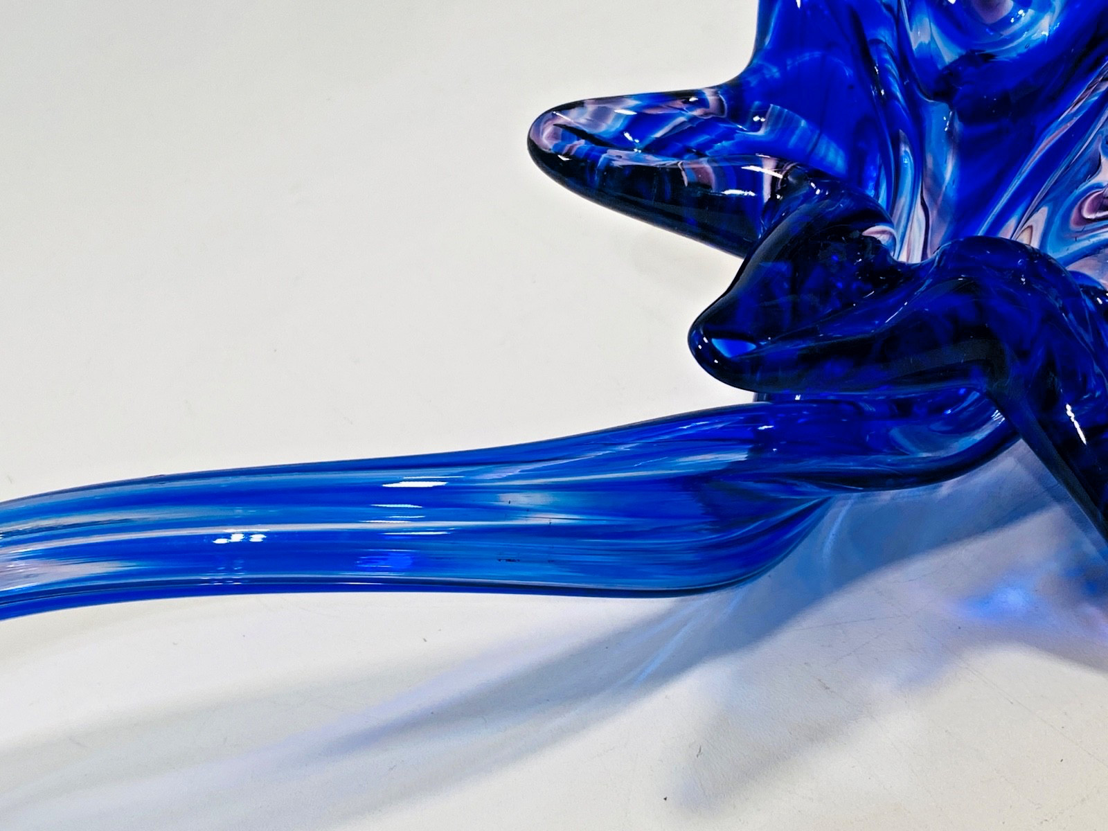 Vintage Hand Blown Art Glass Lily Flower Sculpture Curved Stem Blue Purple 12.5″