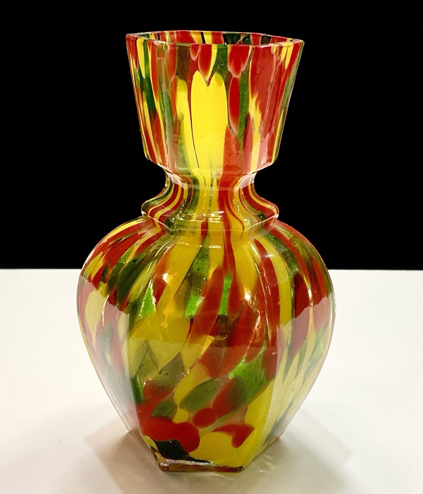Art Deco Made In Czechoslovakia Glass Hex Vase Hexagon