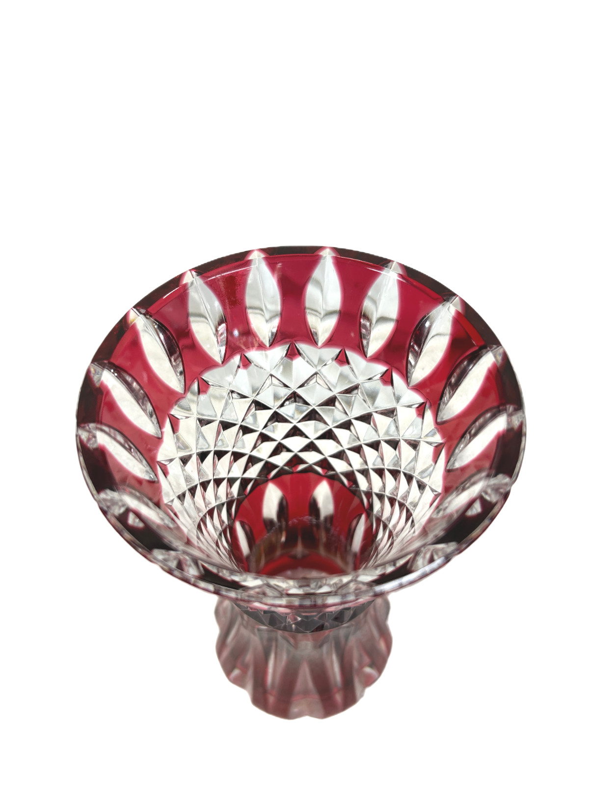 Vintage Val Saint Lambert Cranberry Red Cut to Clear Crystal Teniers Vase 8″