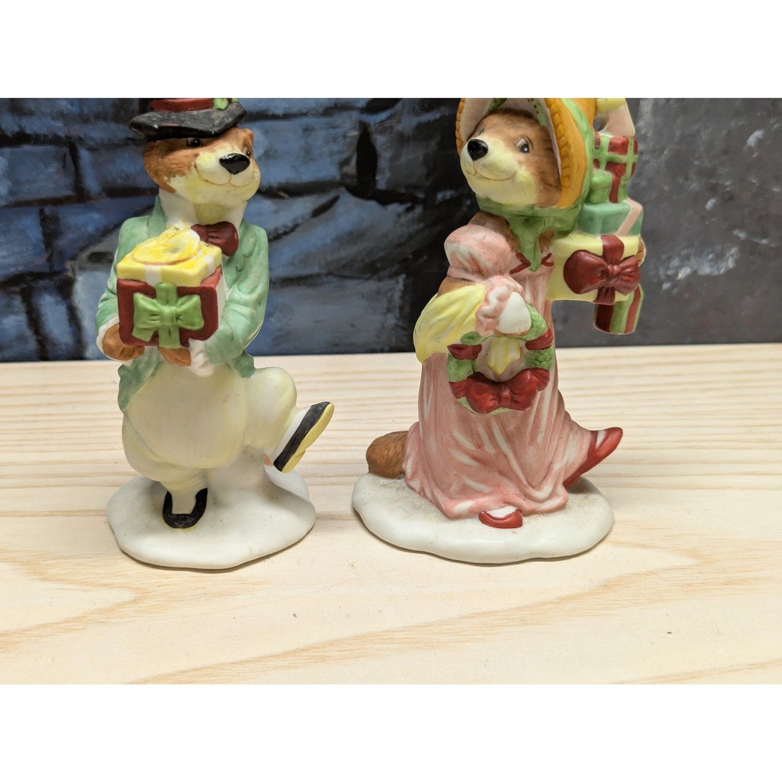 Vintage Enesco 2 Jane Chambless Christmas Carol Weasel Figurines Porcelain