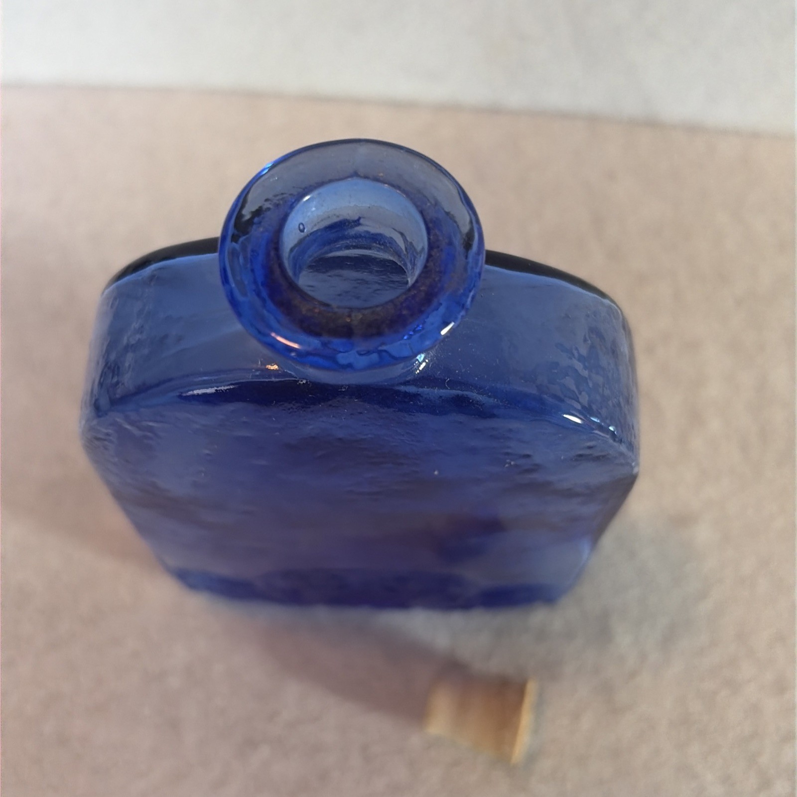 Vintage Cobalt Blue Recycled Embossed Flask Bottle By Vidrios de Levante 4.5” T
