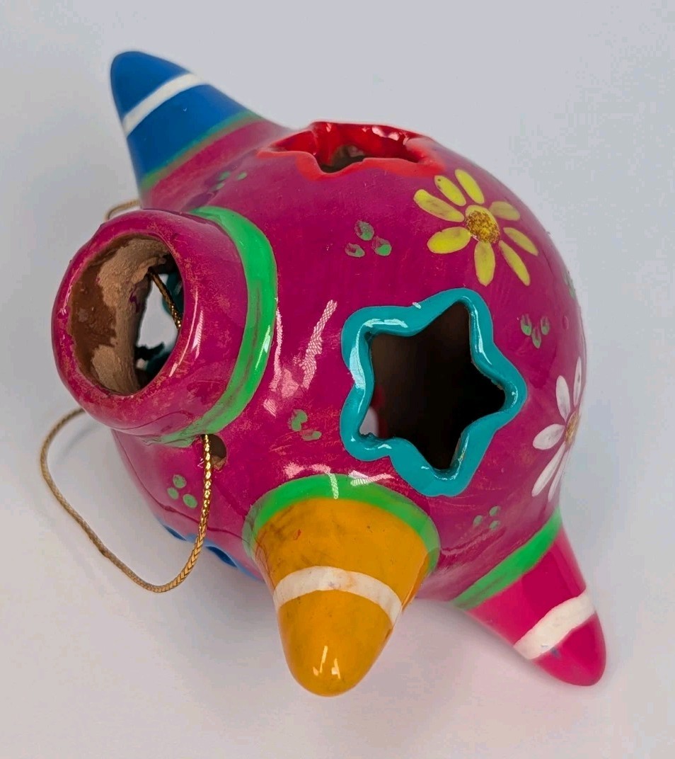 Mexican Handpainted Clay Terra Cotta Multicolored Pinata Star Ornament
