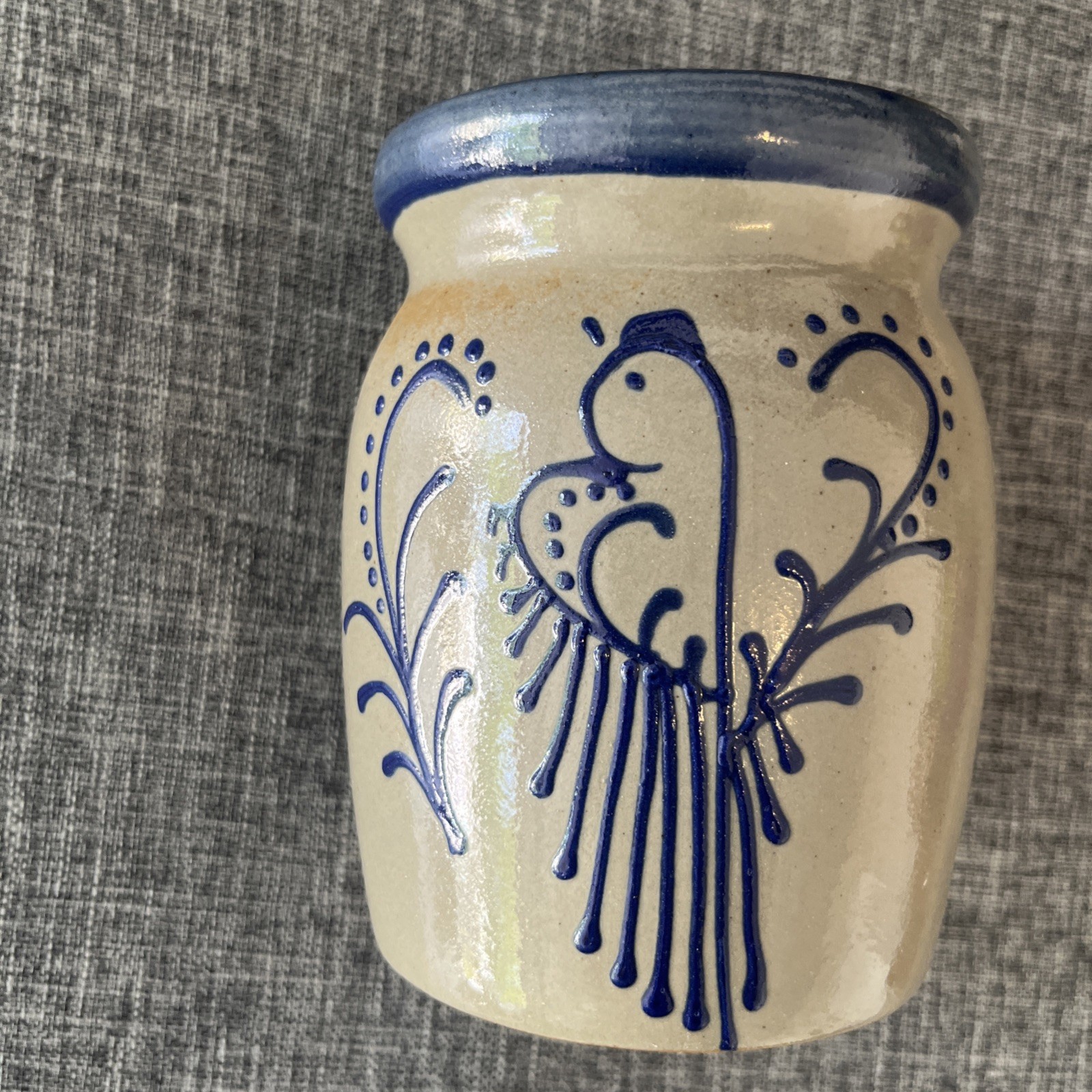Beaumont Brothers Pottery Salt Glaze Hand Painted Utensil Holder Vase Crock