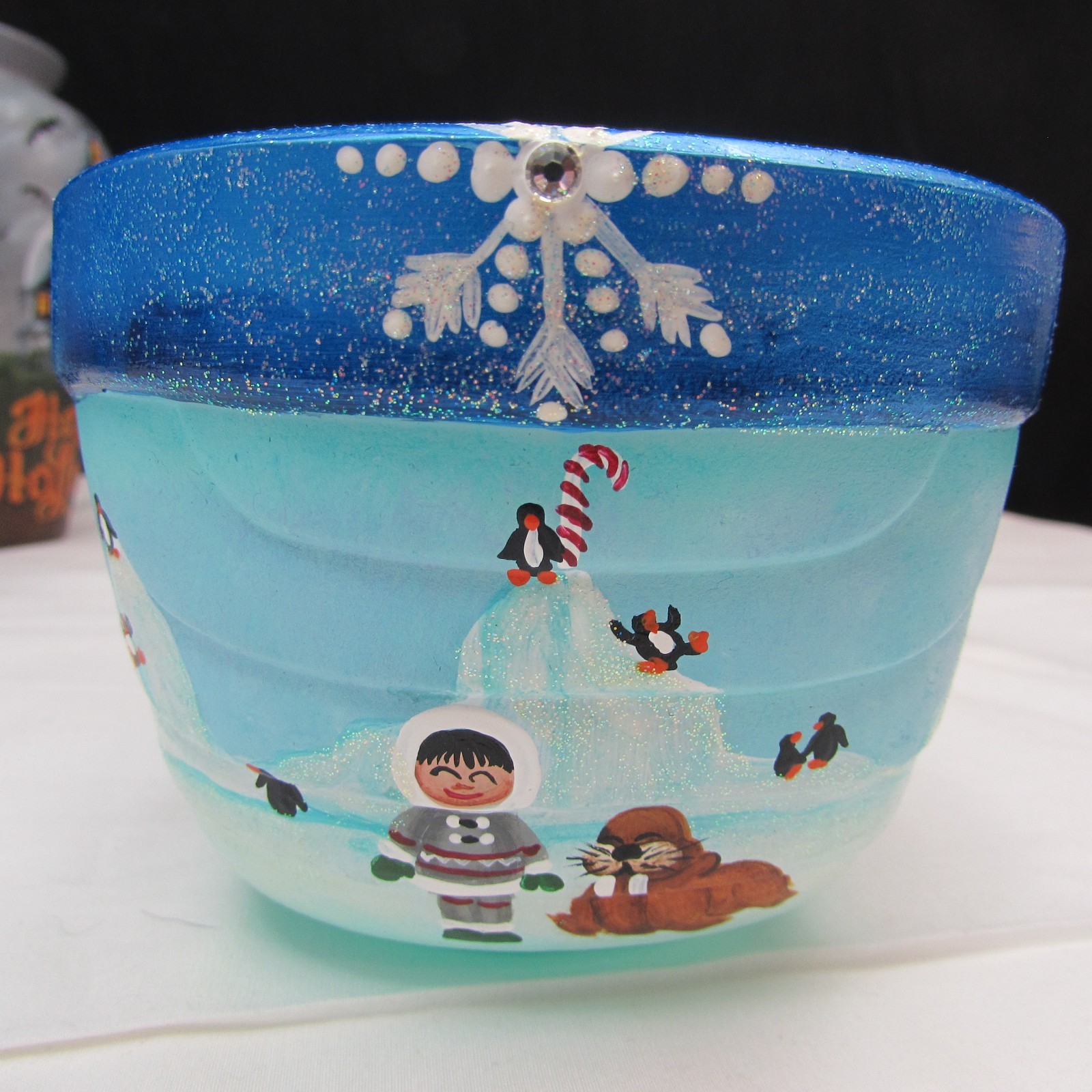Fenton Opal Satin OOAK Vicki Curren Polar Party Hand Painted Sleigh 2018 M44