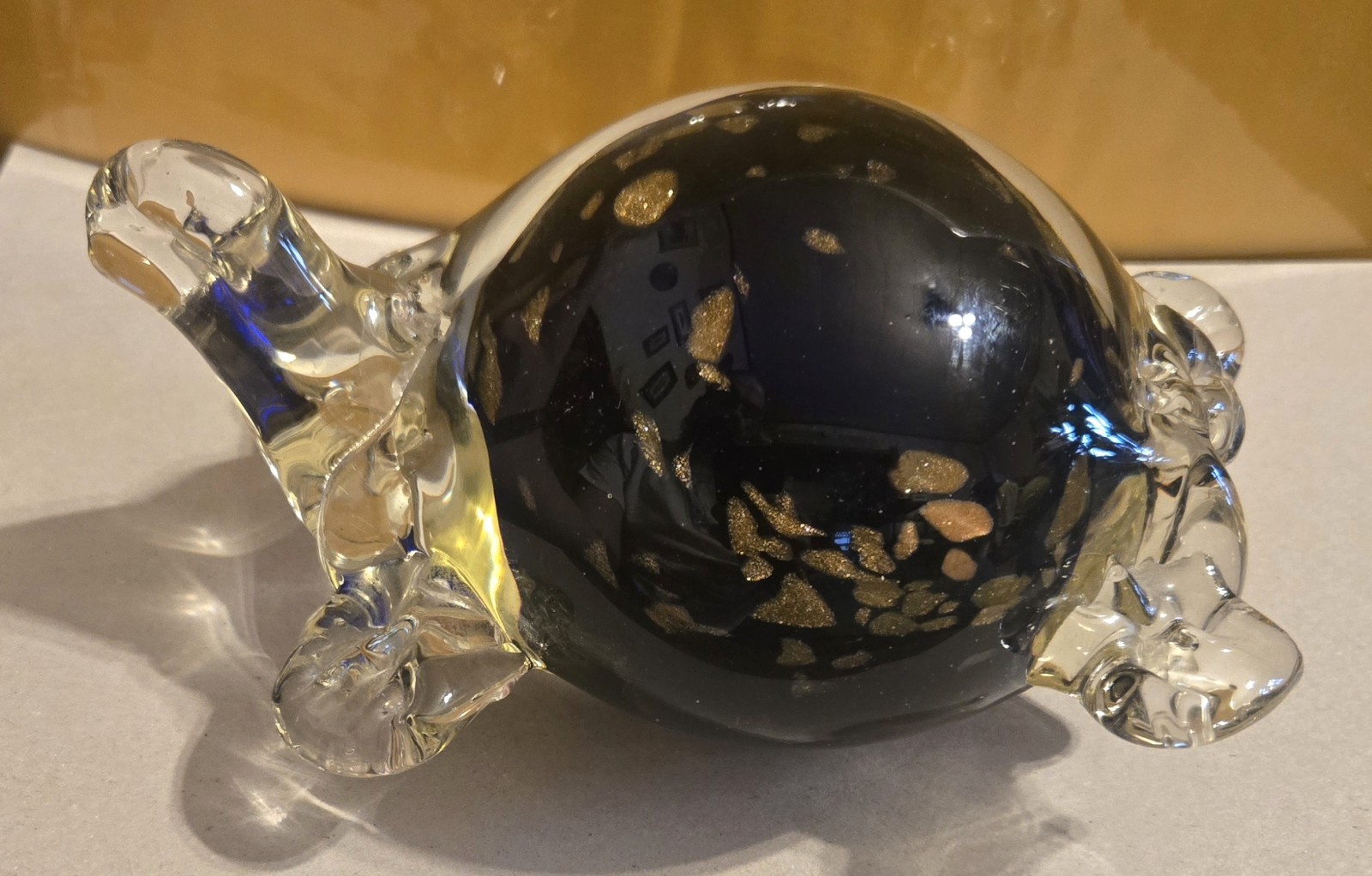 Glass Art Gorgeous Designs China Blue Gold Glass Sea Turtle 4lb Paperweight