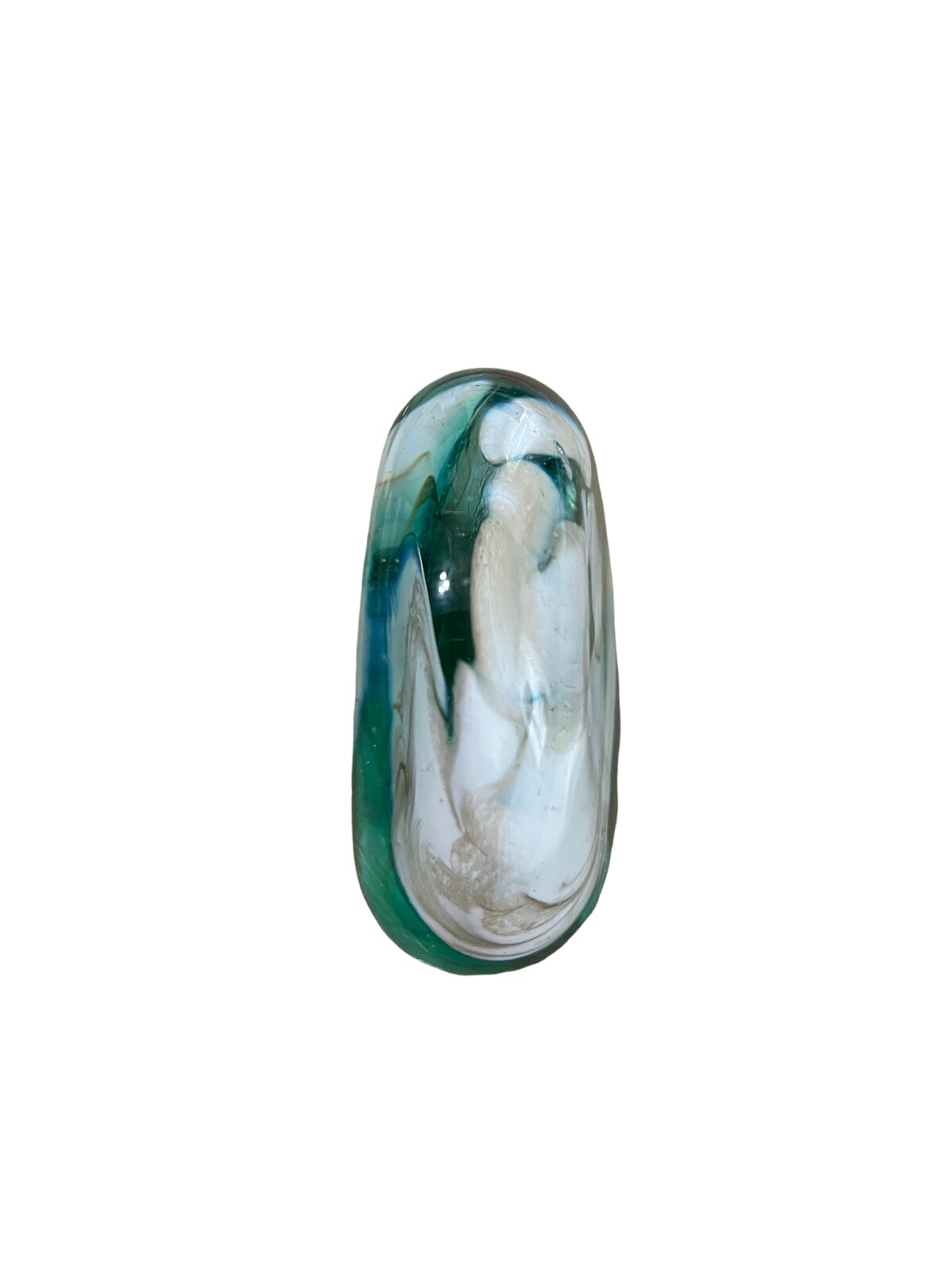 Willow Tree Glass Paperweight Cliff Rock Murano Style Glass Green&White Abstract