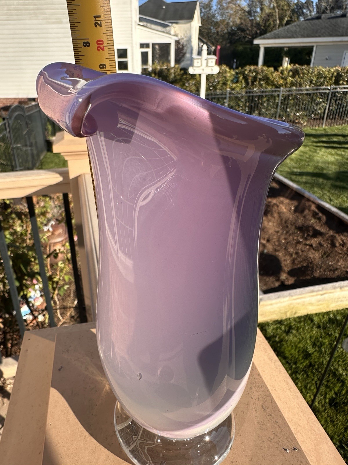 Signed Studio Art Glass Vase J DAVIS Lavender Opalescent Hand Blown WHIMSIGOTH