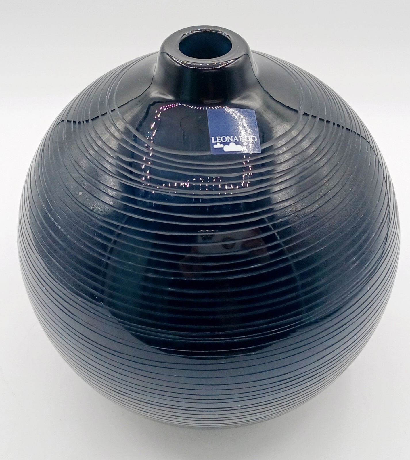 Hand Blown Blue Swirl Cut Ball Vase 7″ Germany