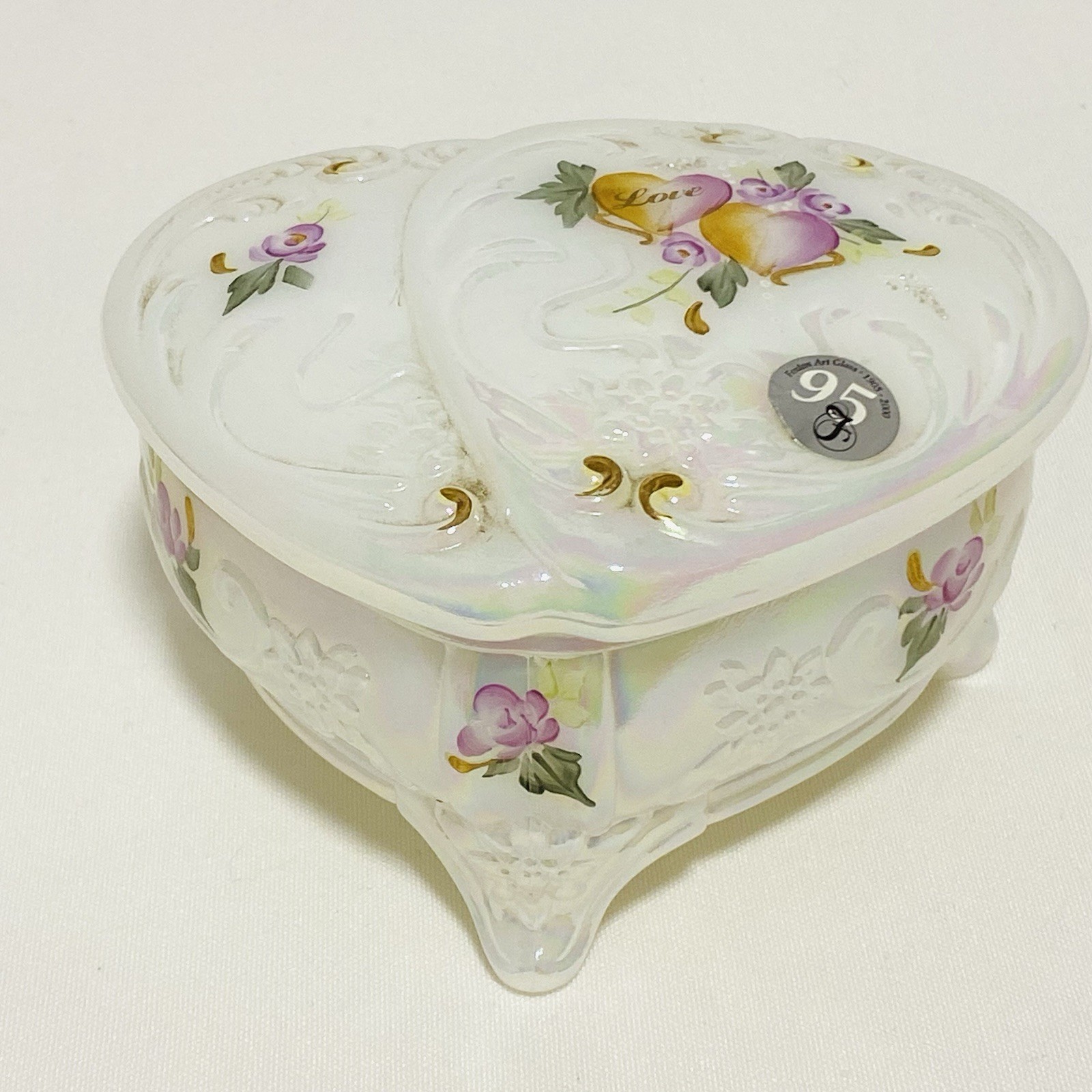 Fenton Double Heart Music/Trinket Box “LOVE” with Poem Handpainted & Signed Rare
