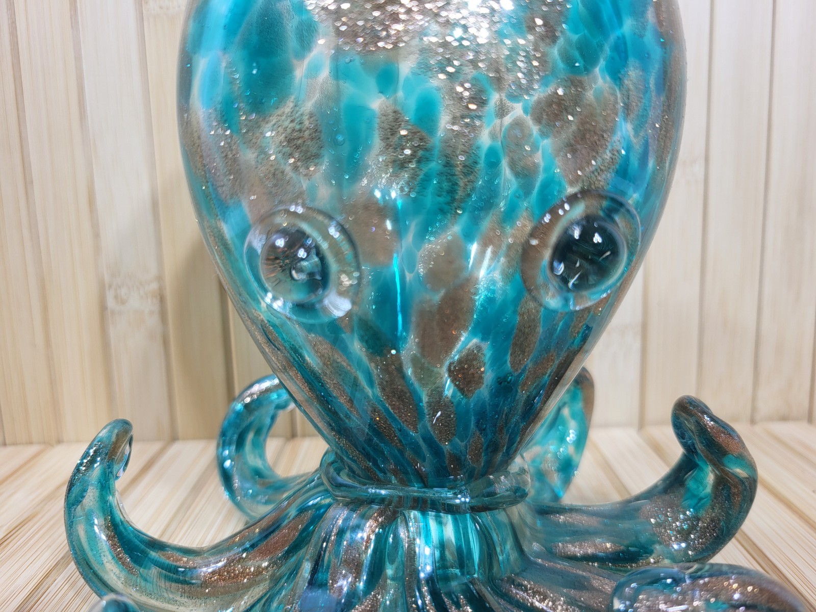 Handblown Octopus Glass Art Beautiful Aqua Blue And Brown Color Scheme