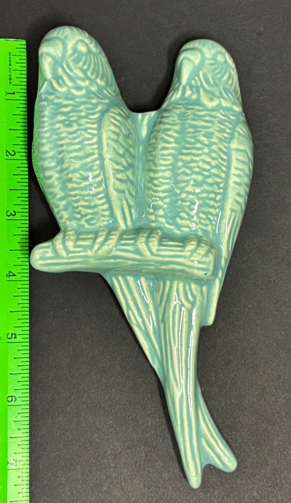 Vintage Green Glazed Ceramic Wall Mounted Parrots 7-3/4”