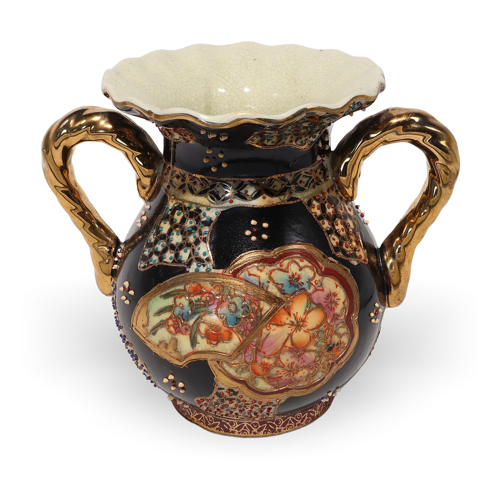 Japanese Satsuma Ware Vase – Meiji Era Pottery – Gold Detailing