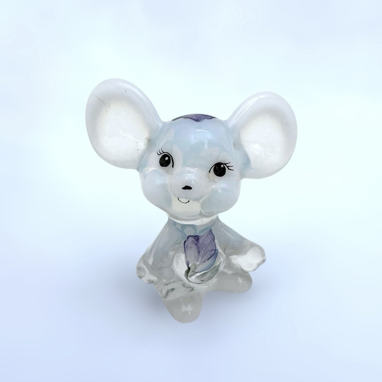 Signed Vintage Fenton Glass Big Eared Mouse Clear Milky White