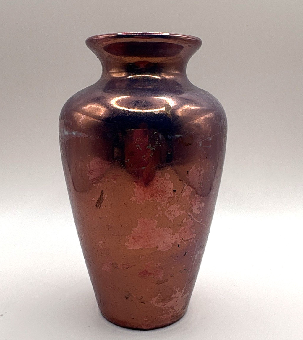 K.B. USA Purple & Copper Glossy Abstract Art Pottery Ceramic Vase Signed