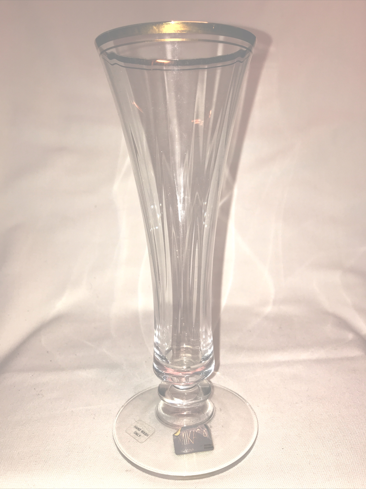 Mikasa Clear With Gold Rim Bud Vase 9” No Damage Original Box See Photos