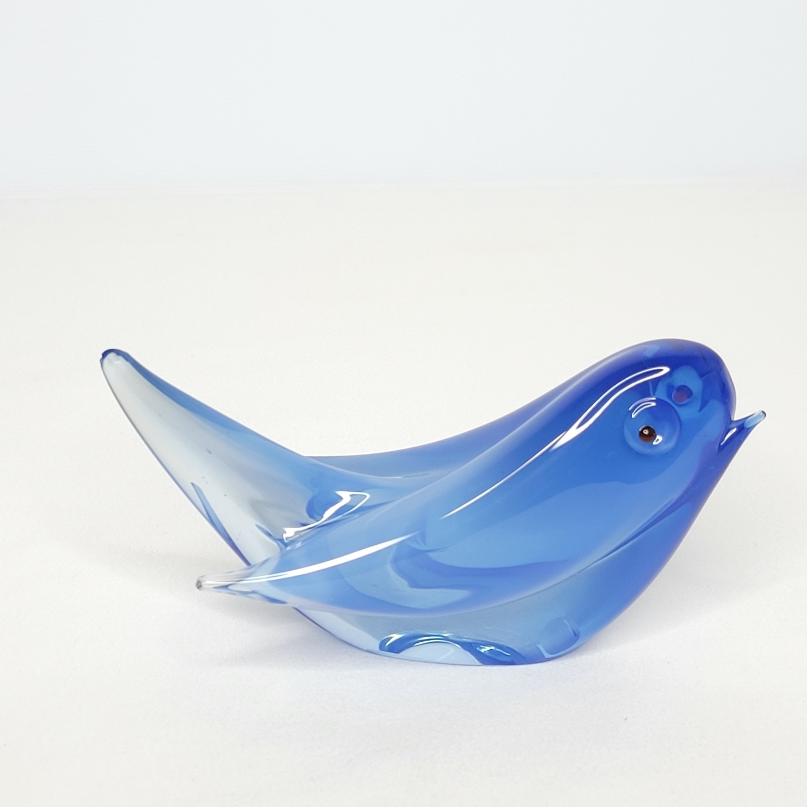 Vintage Murano Cenedese Seguso Blue Art Glass Bird Figurine Dark Red Eyes