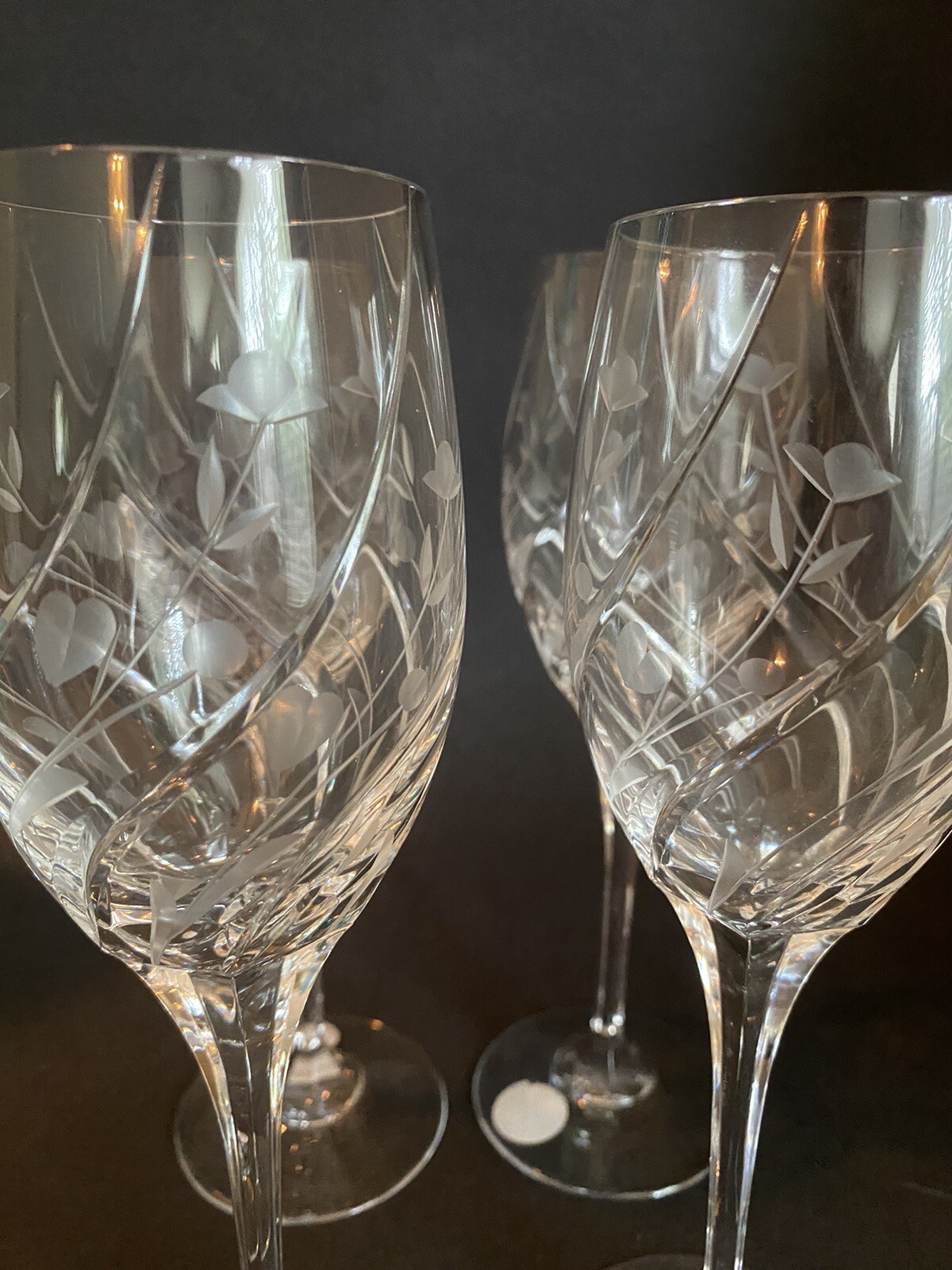 Mikasa English Garden Lot Of 4 Etched Flowers Wine Crystal Glasses 8 1/8 In 5 Oz