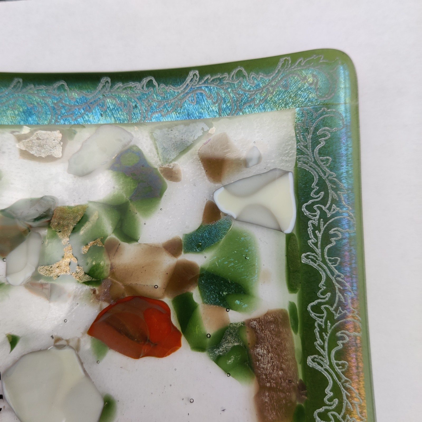 Vintage MCM Fused Glass Trinket or Ash Tray Set Signed Unique!