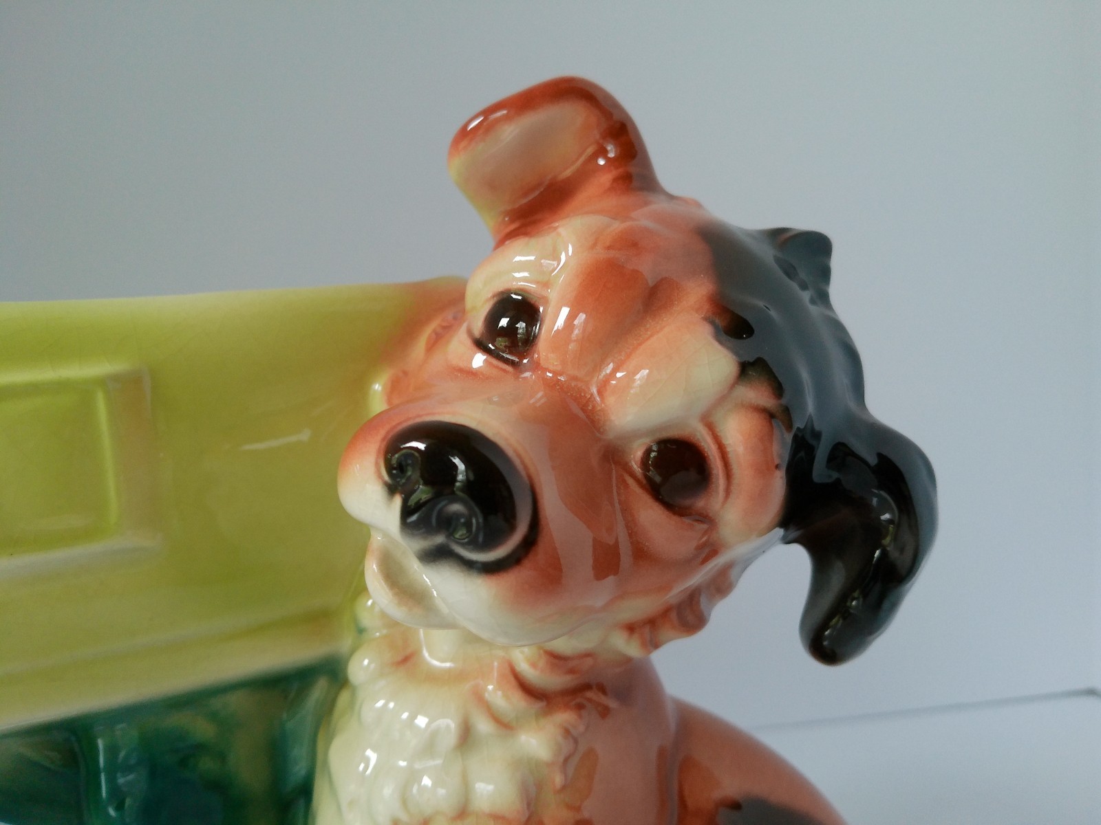 Vintage 1950’s Royal Copley Puppy DOG At Mailbox Flower Succulent Planter 8″