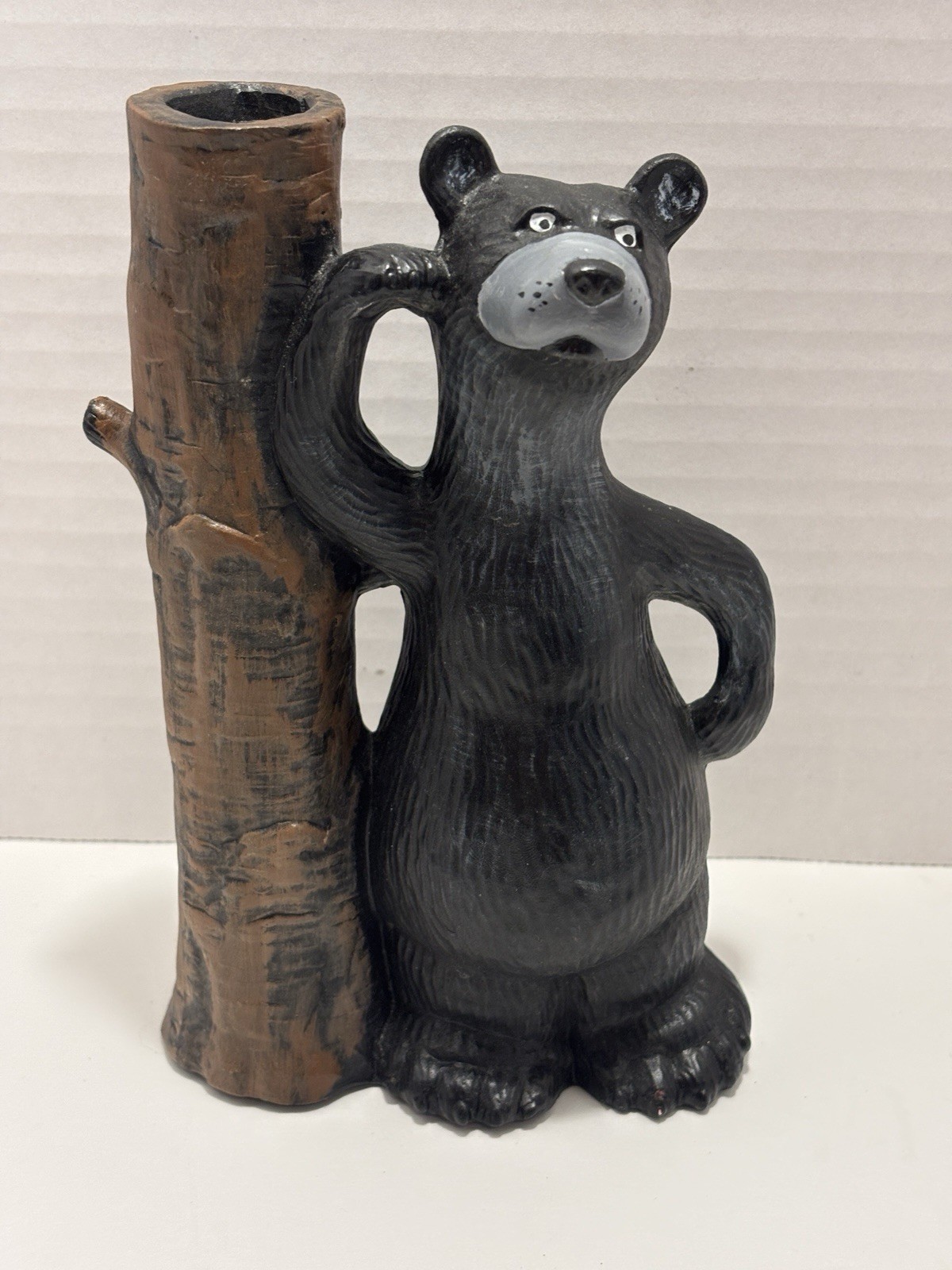 Vintage Dam Pottery Black Bear Tree Trunk Vase Farmhouse Rustic Decor