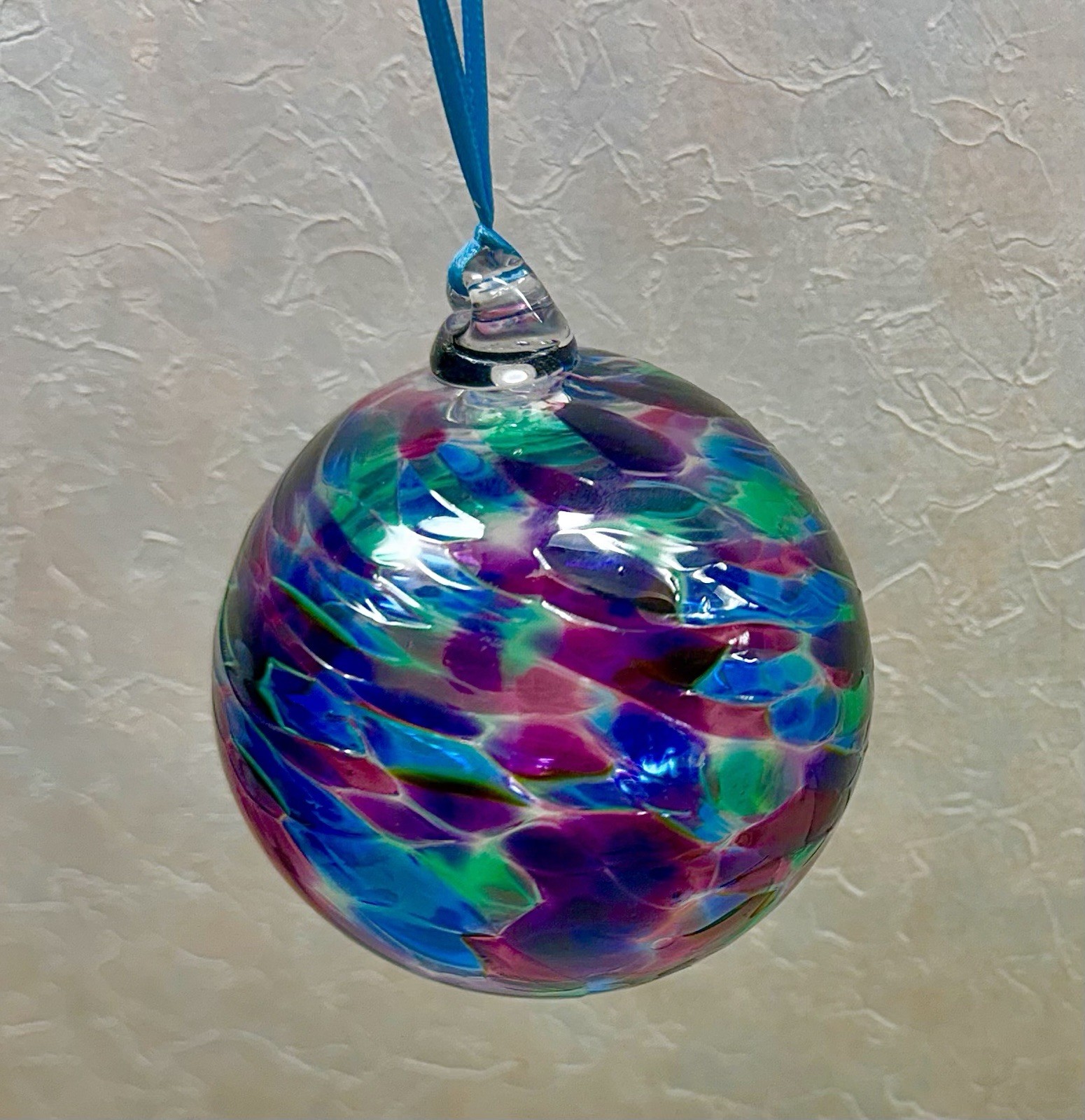 Purple Blue Green Witch Ball Friendship Ball Hand Blown Art Glass Ornament 3.5″