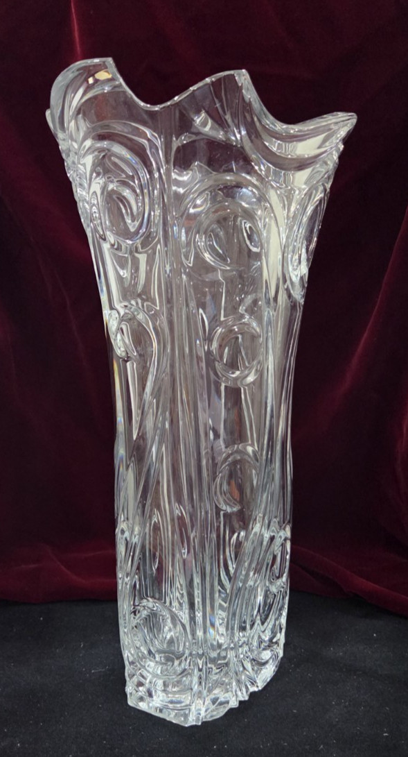 Vintage 14″ Crystal Curl Vase – Czech – 24% Lead Crystal – Almost 10 lbs