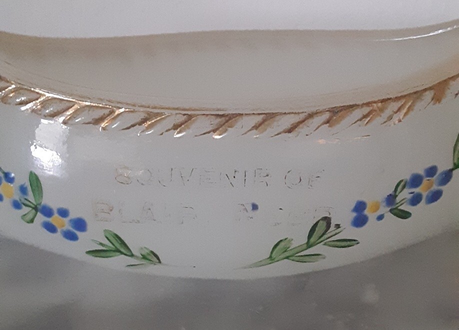 U.S. Glass Victorian Art Glass Decorated Clambroth Canoe Souvenir Blair NEBR