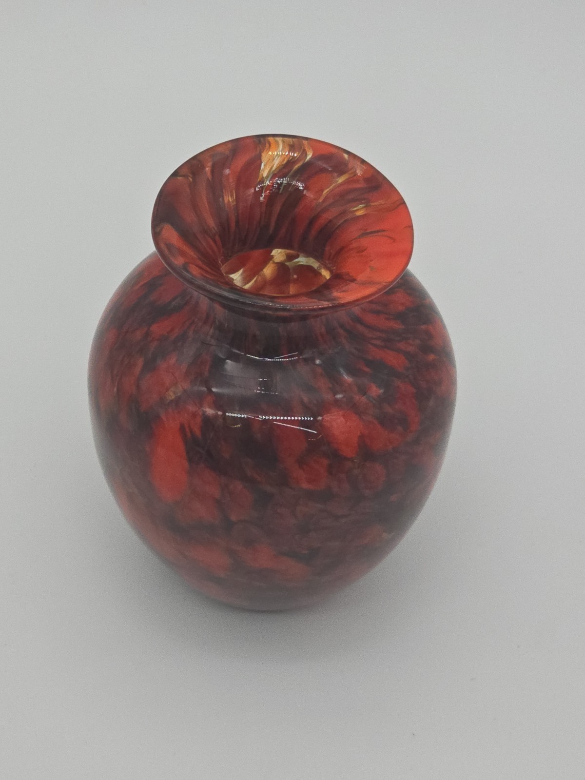 Vintage MURANO STYLE Cauldron Inferno Squat Vase (5½”w x 3¾”t) Studio Art Glass
