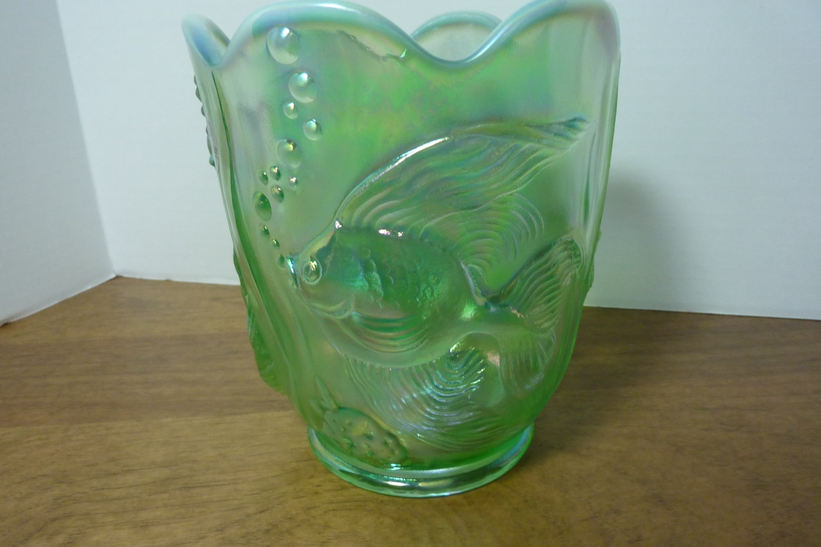 Fenton Atlantis Koi Fish Vase Iridized Topaz Iridescent 6.5″ Vase # 95