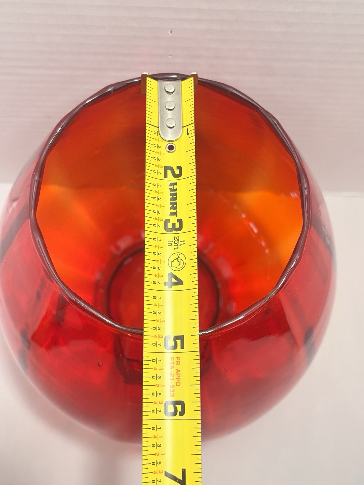 Vintage Blown Glass Empoli Optic Selenium Red Amberina Vase 11.5” Large