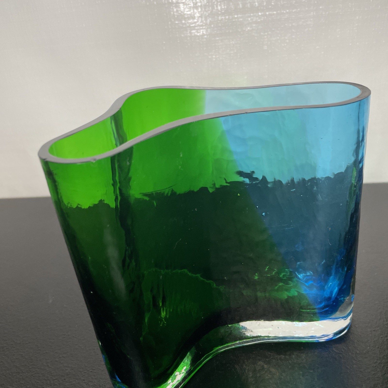 Southern Living Green Clear and Blue Art Glass Vase And Ash Tray Set Of 2
