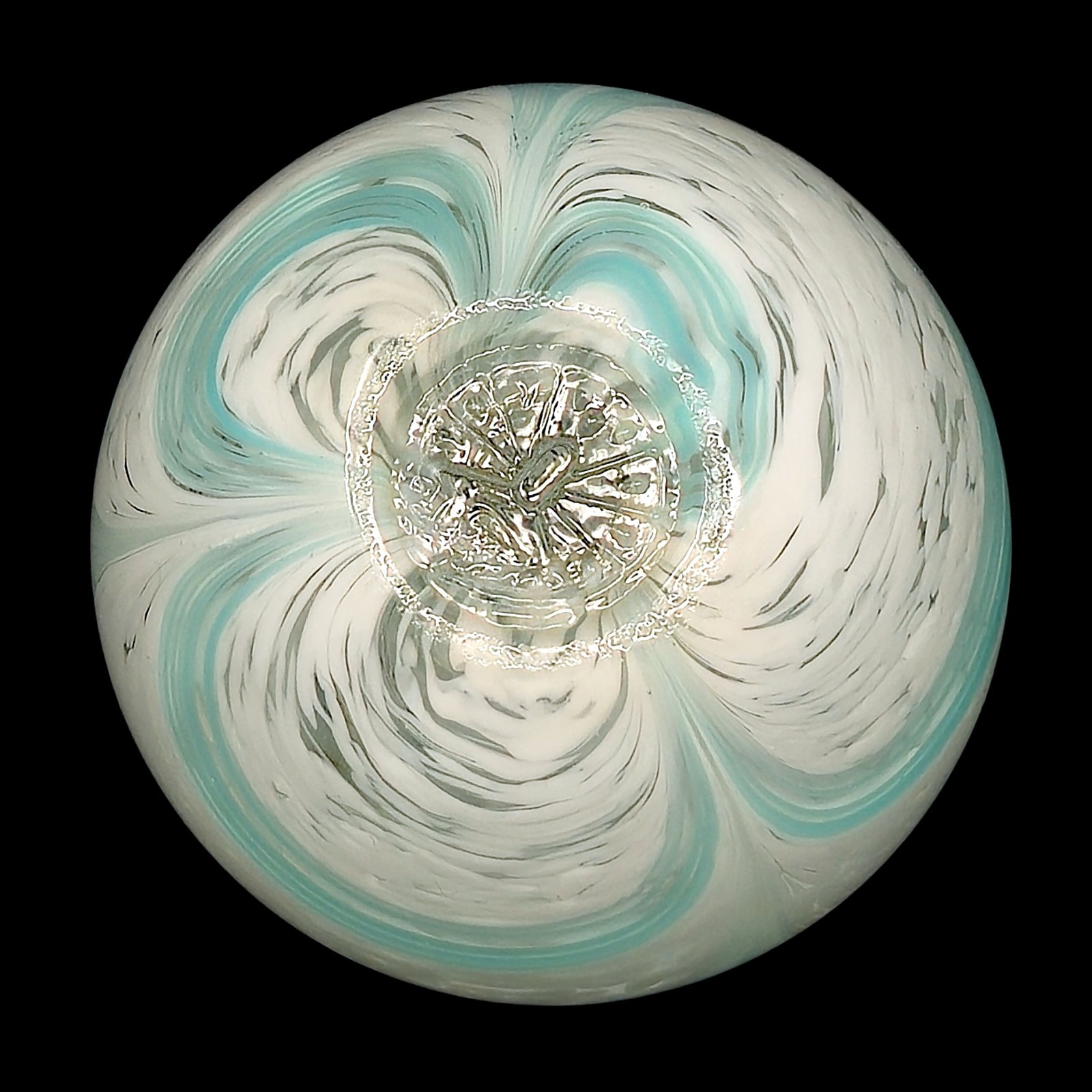 LARGE 1 LB 9 OZ 3″ ELMWOOD INDIANA BLUE & WHITE SWIRL PAPERWEIGHT