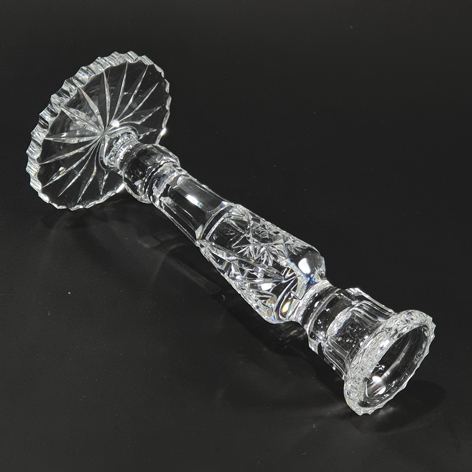Vintage Heavy Pressed Glass Candlestick Holder 20.5cm Pinwheel Starburst Pattern