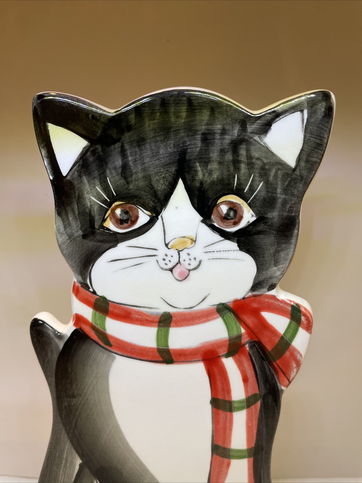 Vintage Black And White Cat Wearing Red Scarf Wall Hanging Vase Takahashi Cutie