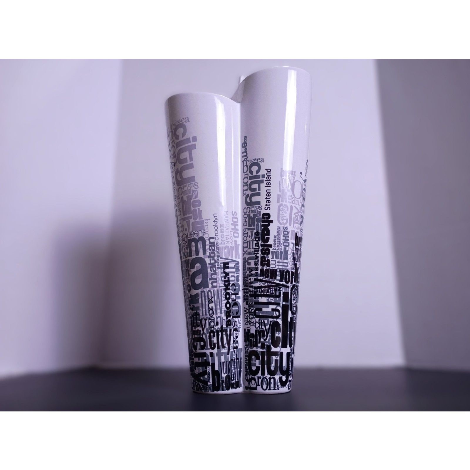New York Studio Dual Column Design Five Burroughs of New York Newsprint Art Vase