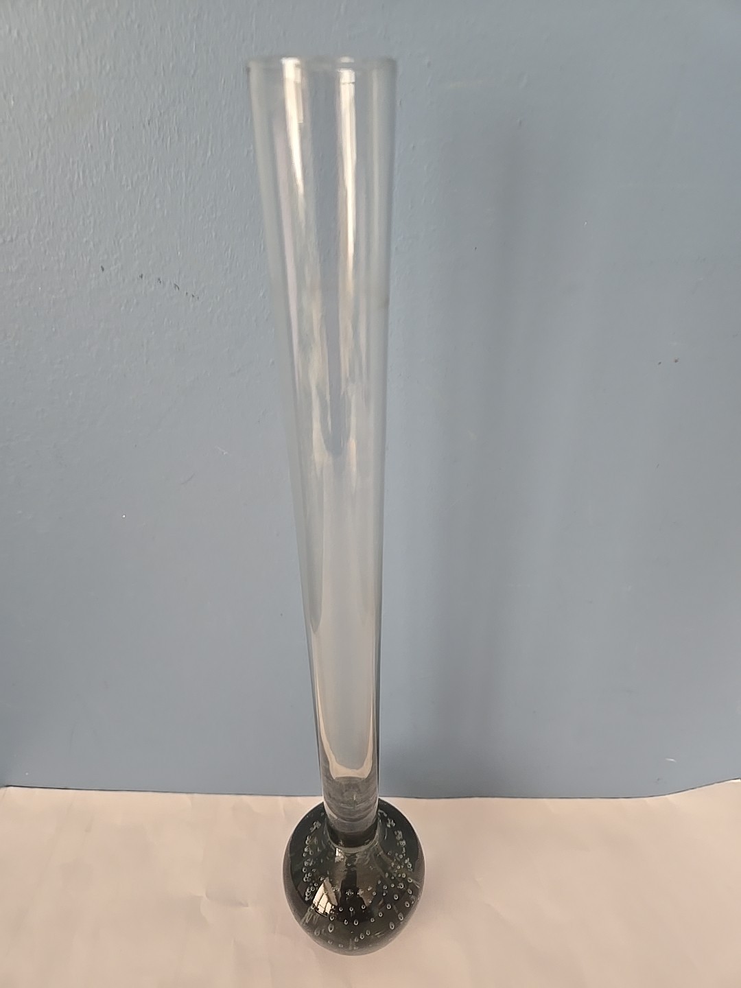 Clear and Gray Smoke Bottom Controll Bubblle Art Glass Bullicante Bud Vase 12″