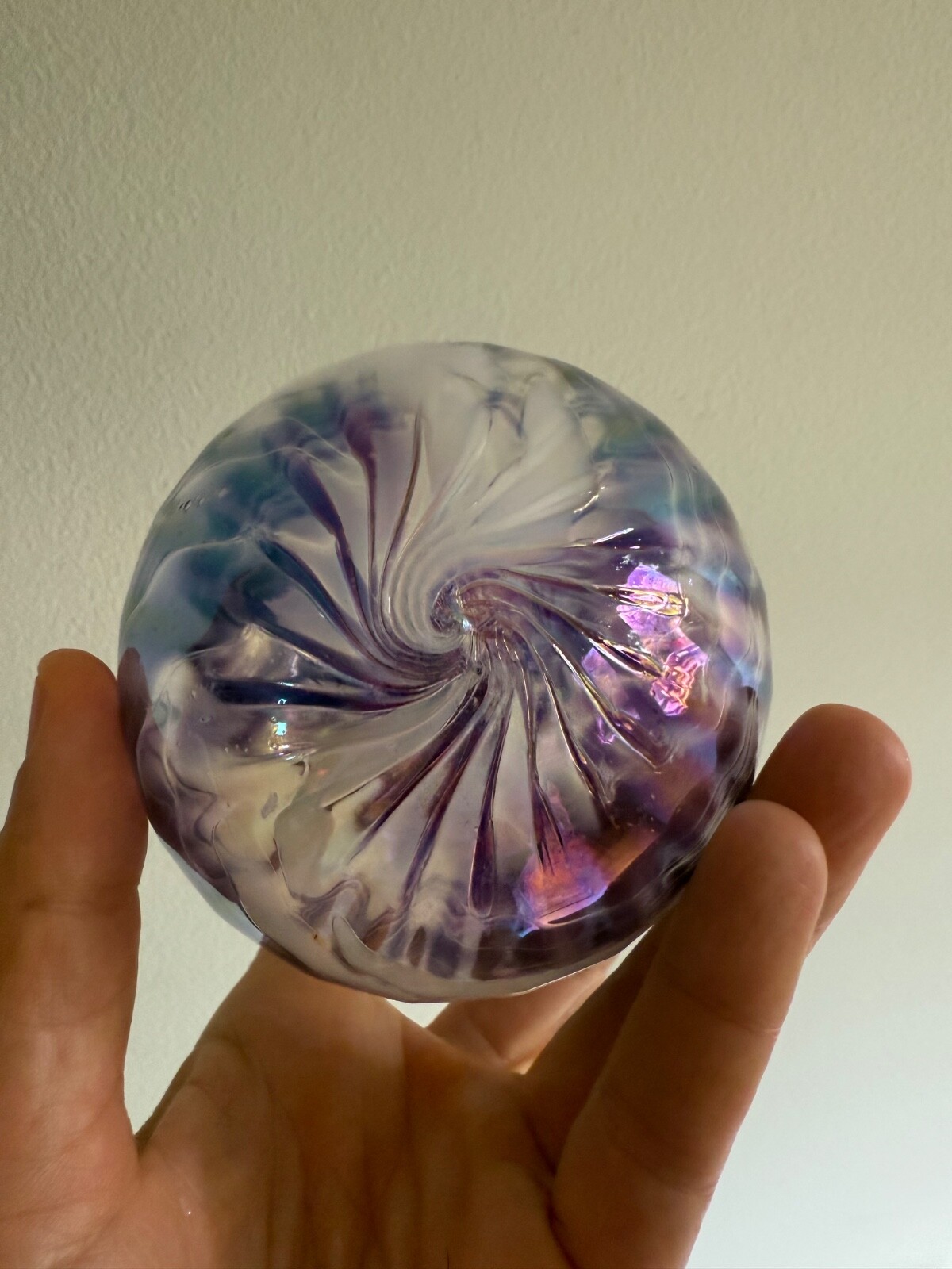 Hand Blown Art Glass Ball approx. 4” Suncatcher Blue Swirl ornament