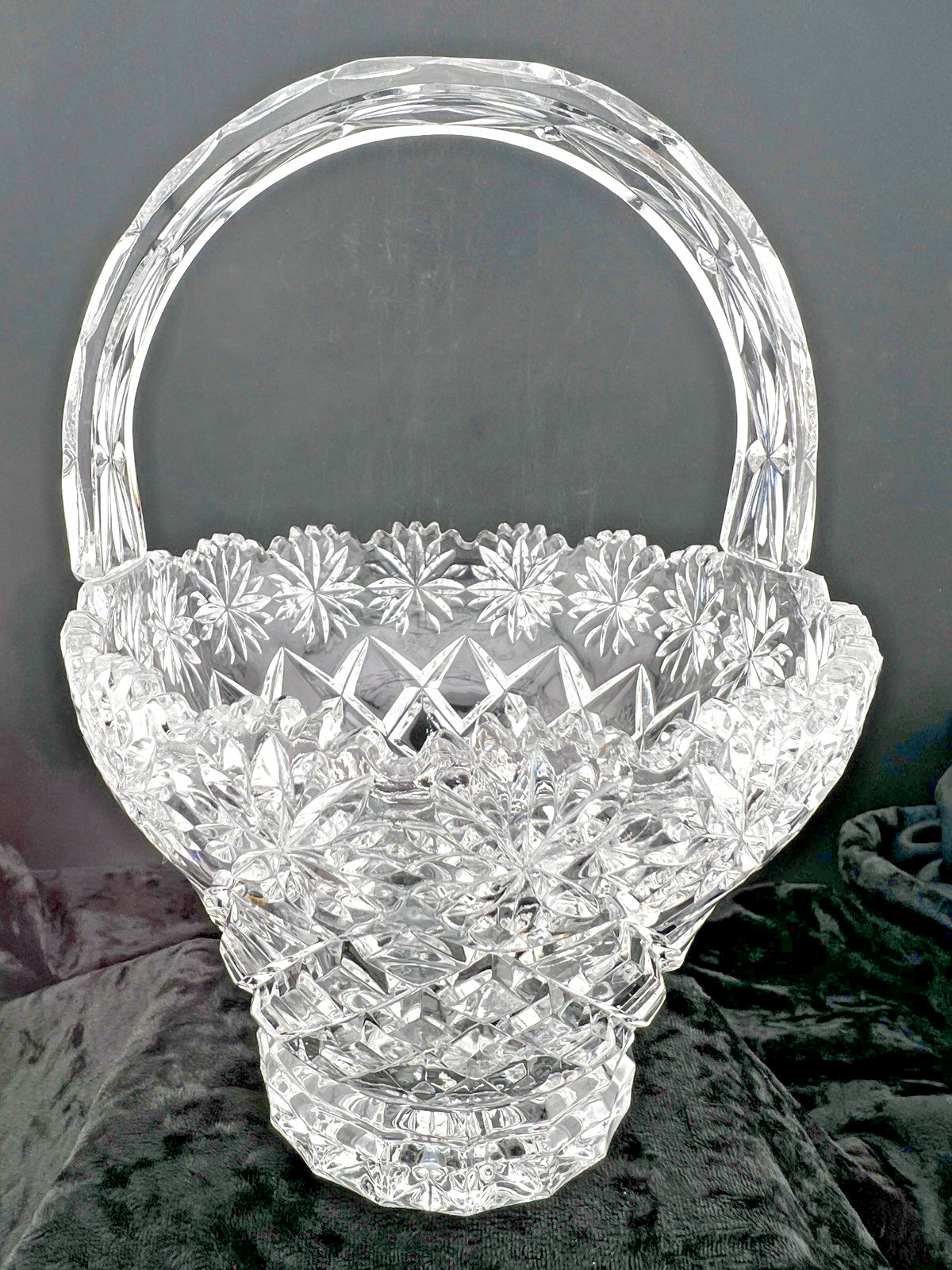 Mid-Century Crystal Clear Pressed Glass Candy Dish-Basket
